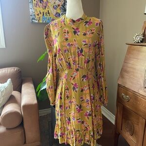 FRNCH Long Sleeve Floral Dress in Yellow and Purple